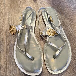 Tory Burch Metallic Silver and Gold Sandals